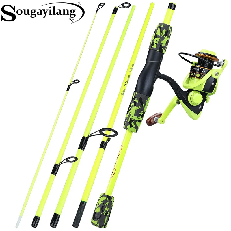 Spincast Reel - Sougayilang Draagbare 5-delige rood/gele hengelset 170cm